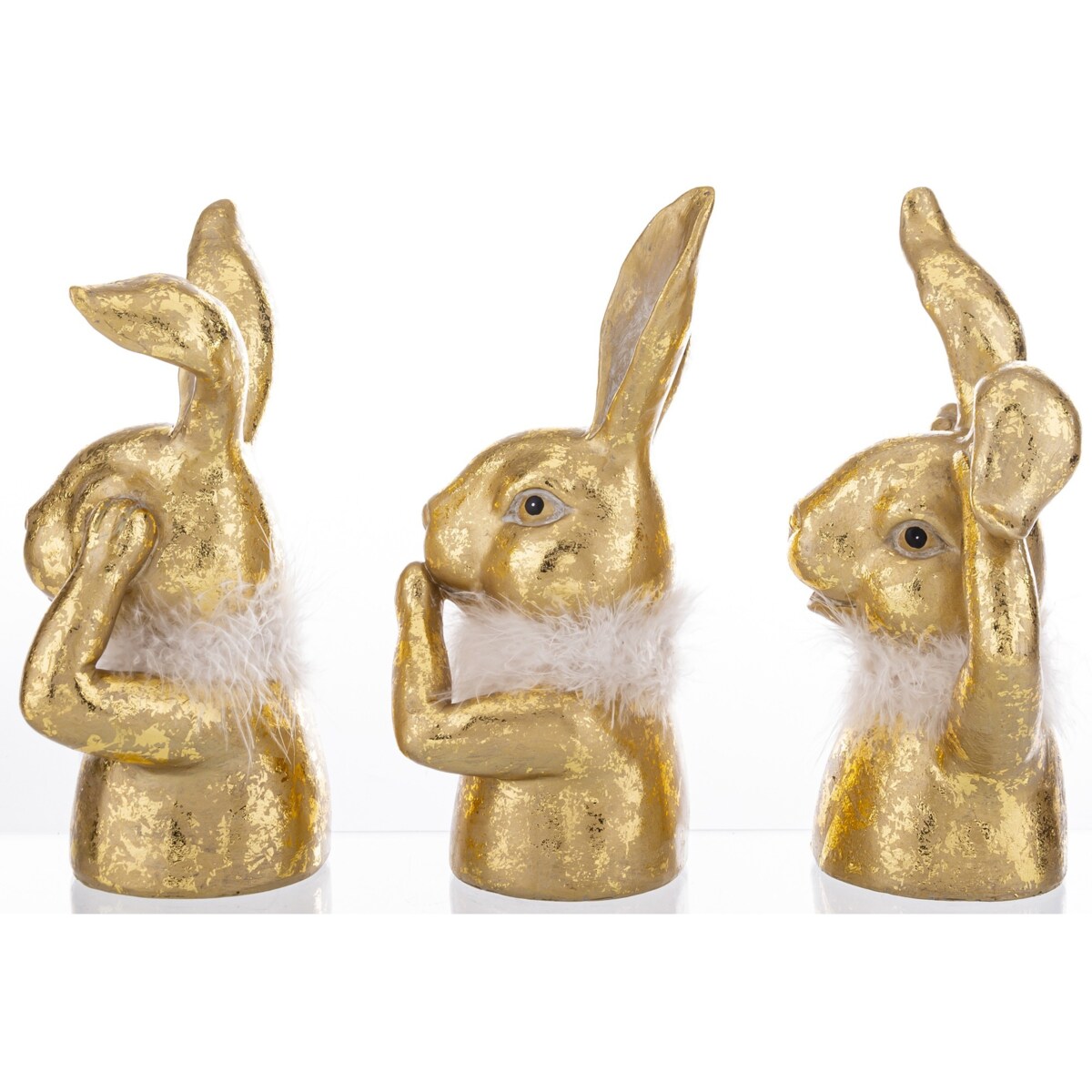Dekoracja - 3 złote króliki - nie widzę, nie słyszę, nie mówię 25x14/15,5/17x10 cm big