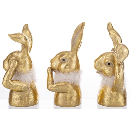 Dekoracja - 3 złote króliki - nie widzę, nie słyszę, nie mówię 25x14/15,5/17x10 cm big