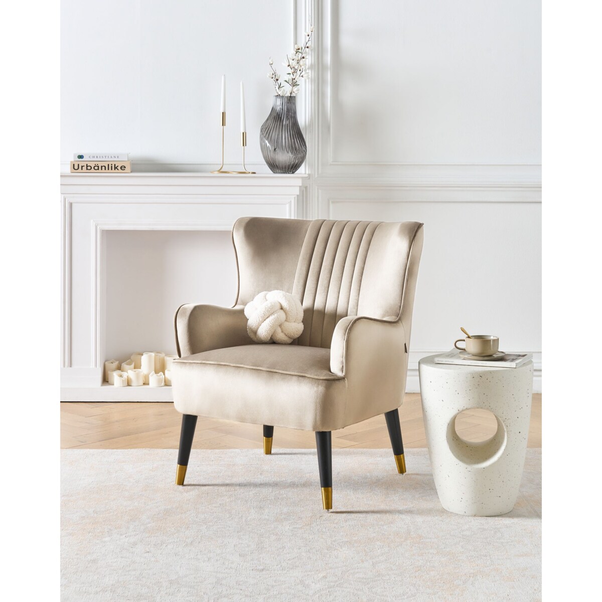 Fotel uszak VARBERG Welur Beżowy