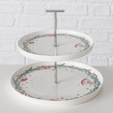 Dwupiętrowa patera ze świątecznym wzorem FLORENZA, wys. 22 cm
