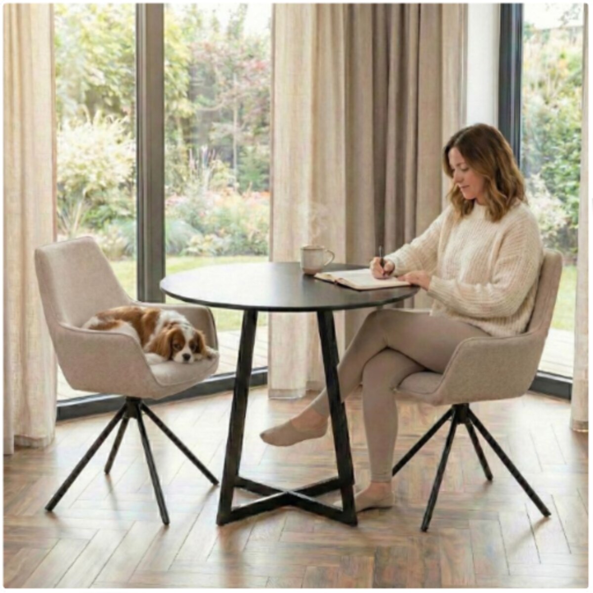 Krzesło tapicerowane nowoczesne wygodne beżowe pikowane do jadalni salonu