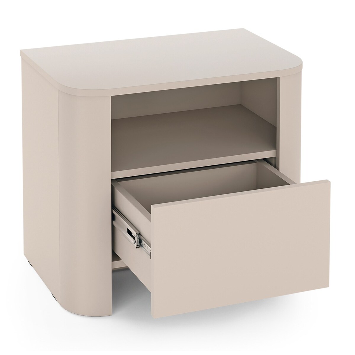 Szafka nocna BALI o zaokrąglonych kształtach w nowoczesnym stylu kaszmirowa