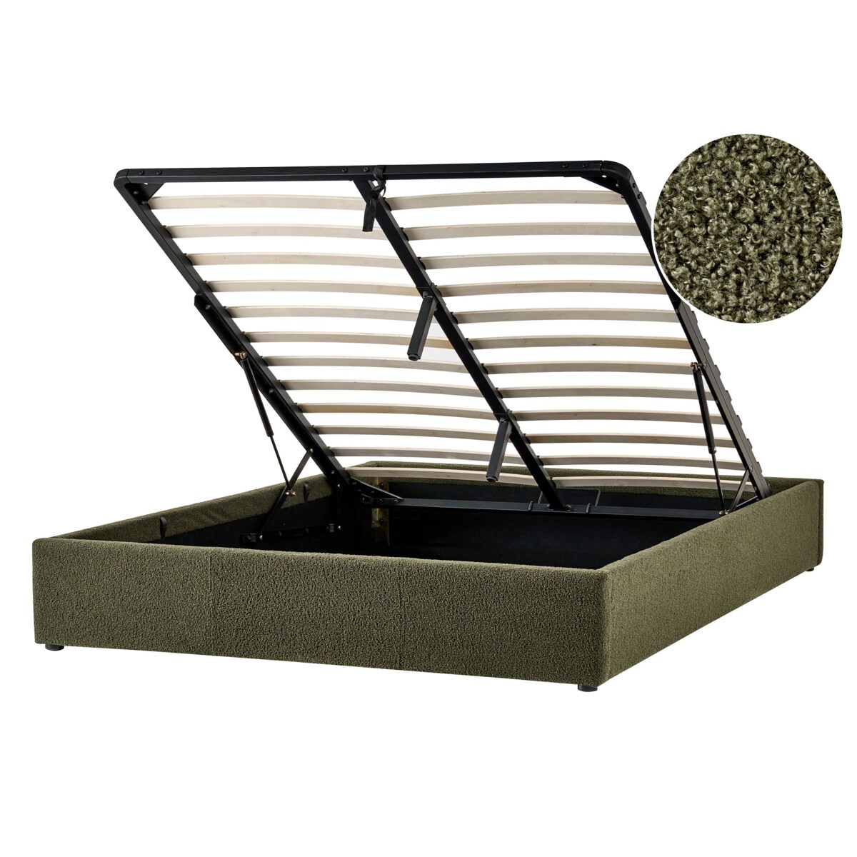 Łóżko z pojemnikiem bez zagłówka Boucle DINAN 140 x 200 cm Ciemnozielony