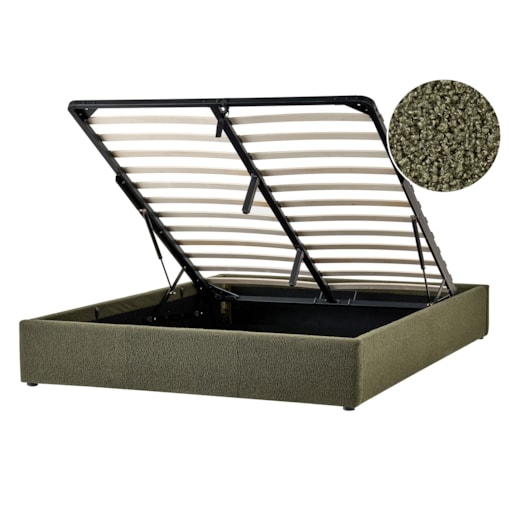 Łóżko z pojemnikiem bez zagłówka Boucle DINAN 140 x 200 cm Ciemnozielony