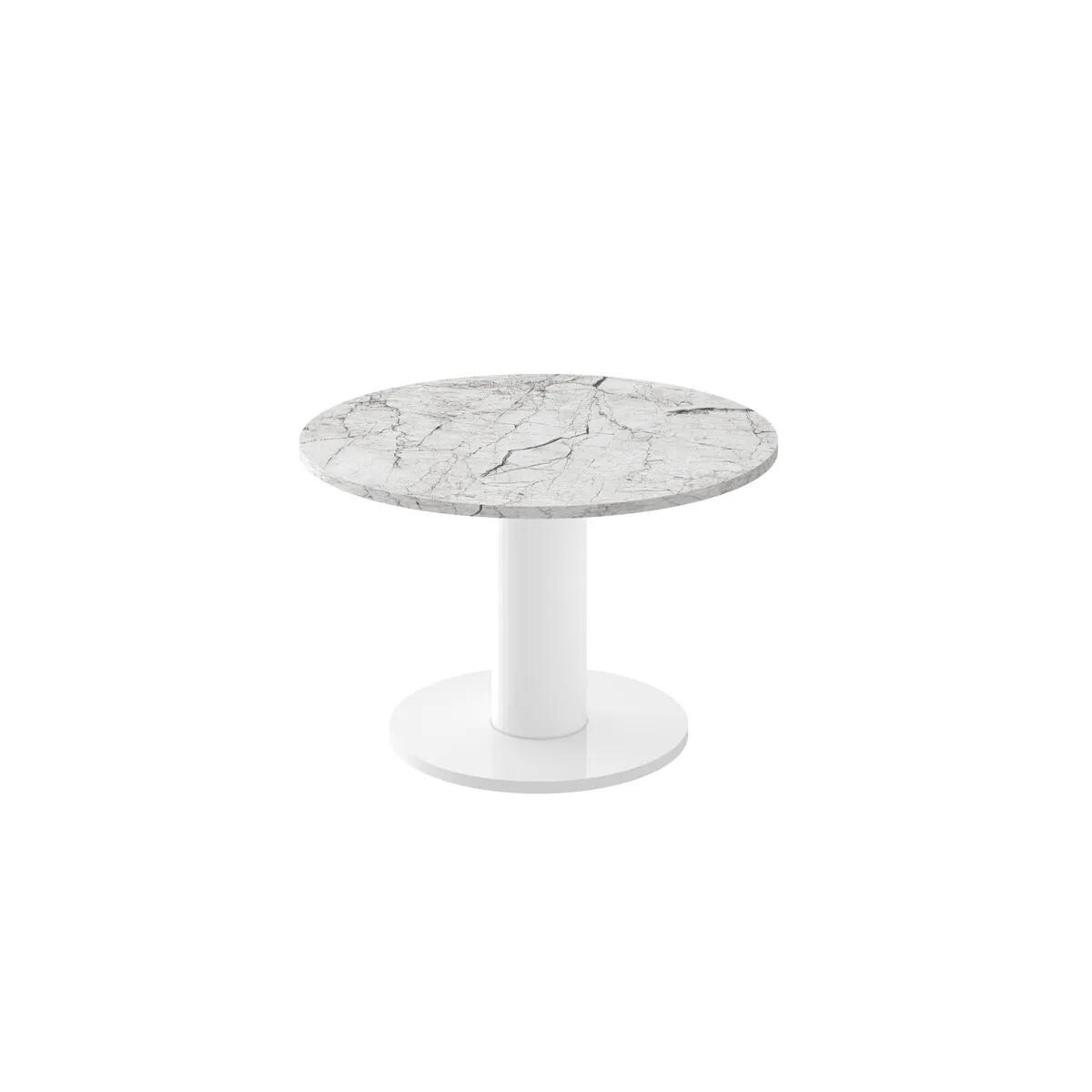 Stolik kawowy SOLO MINI ⌀80cm jasny marmur połysk/biały