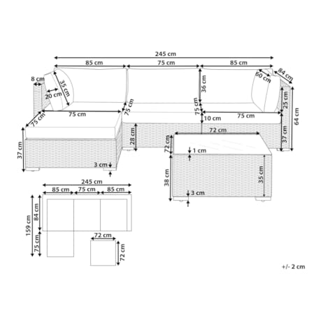 Duży zestaw wypoczynkowy dla 4 osób Prawostronny Technorattan Biały SANO