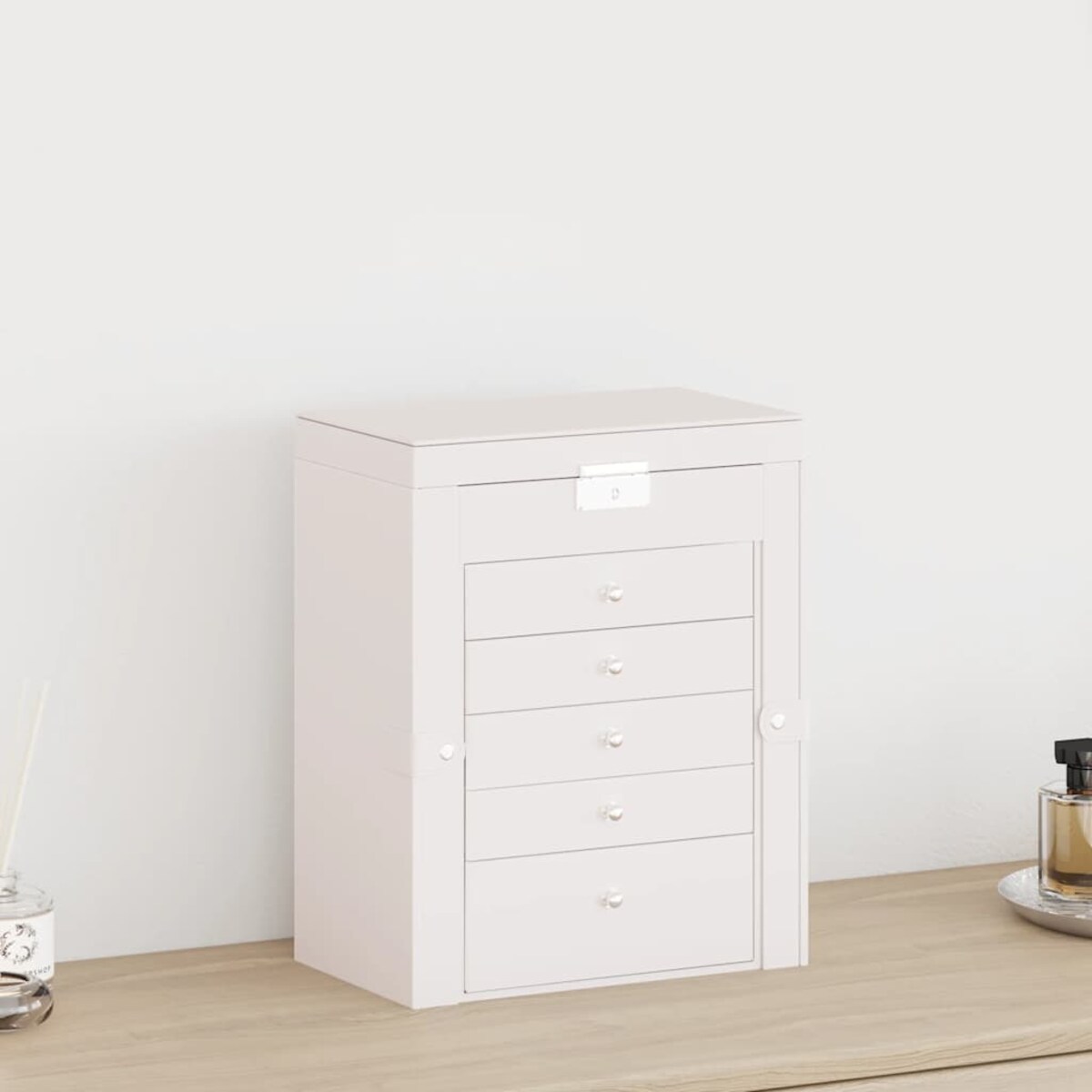 vidaXL Pudełko na biżuterię 6-warstwowe z lustrem zamykane na klucz