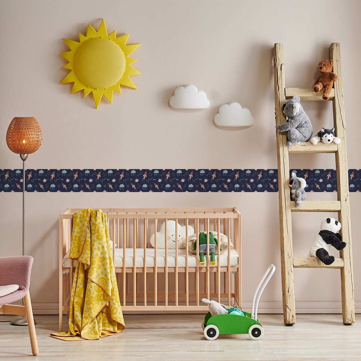 Samoprzylepny Pasek Ozdobny Do Tapet RAKIETY Kosmos Planety Gwiazdy