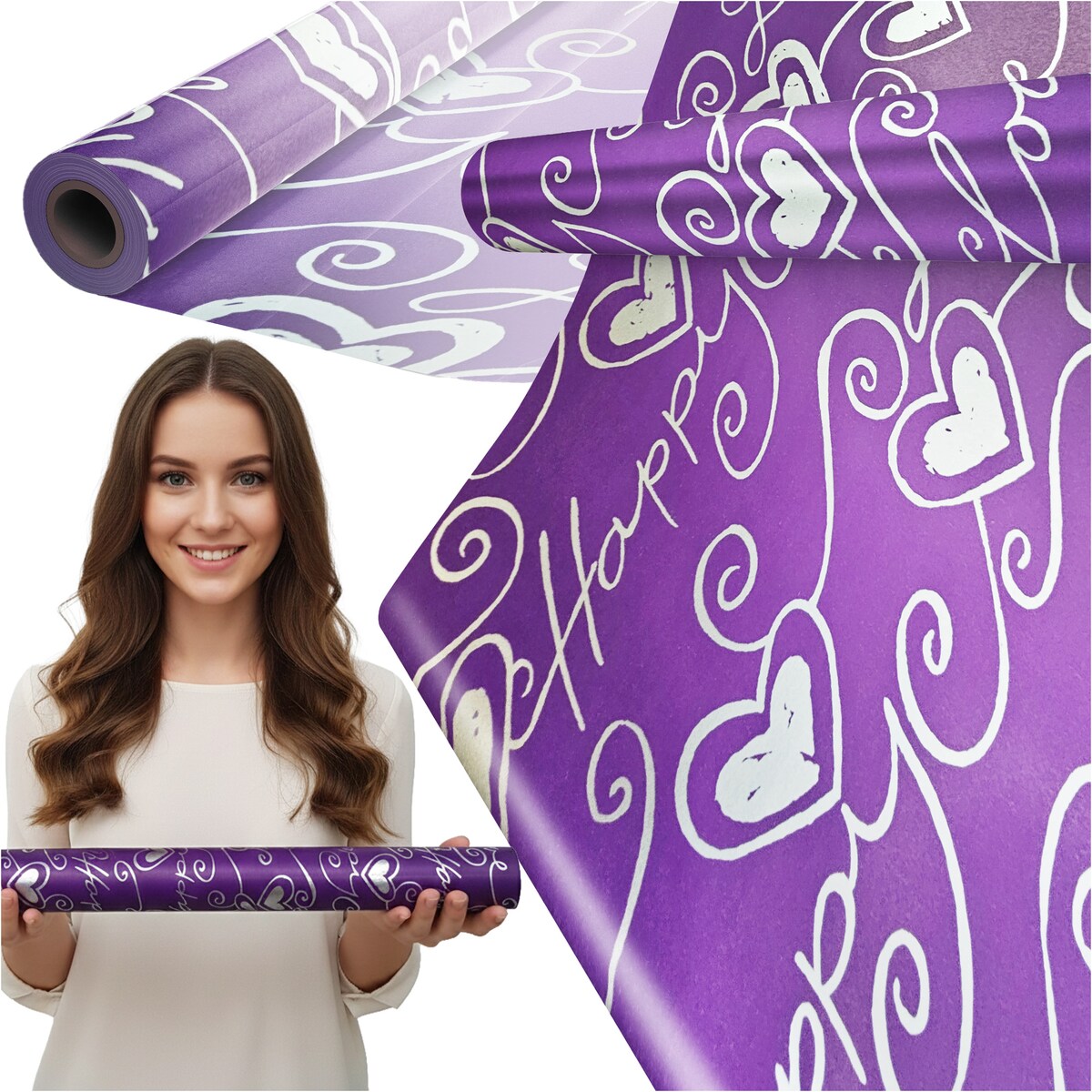 Papier Prezentowy Do Pakowania Prezentów 20 m MEGAROLKA Ozdobny Do Paczek Na Walentynki Urodziny