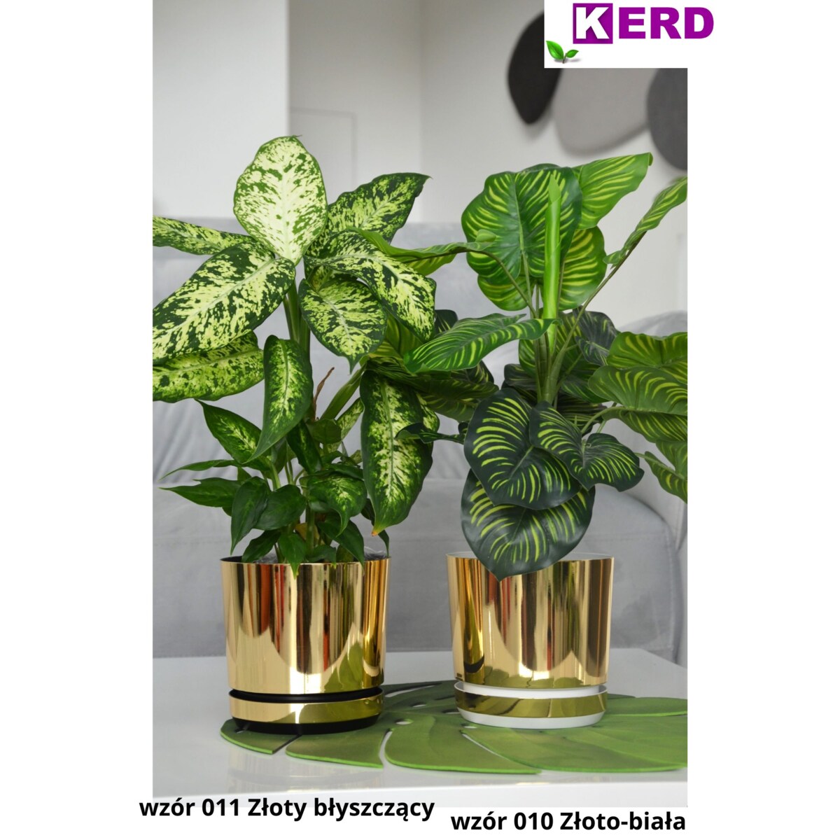 18 cm wzór ZŁOTO - BIAŁA Doniczka z podstawką nowoczesna elegancka glamour wysoki połysk
