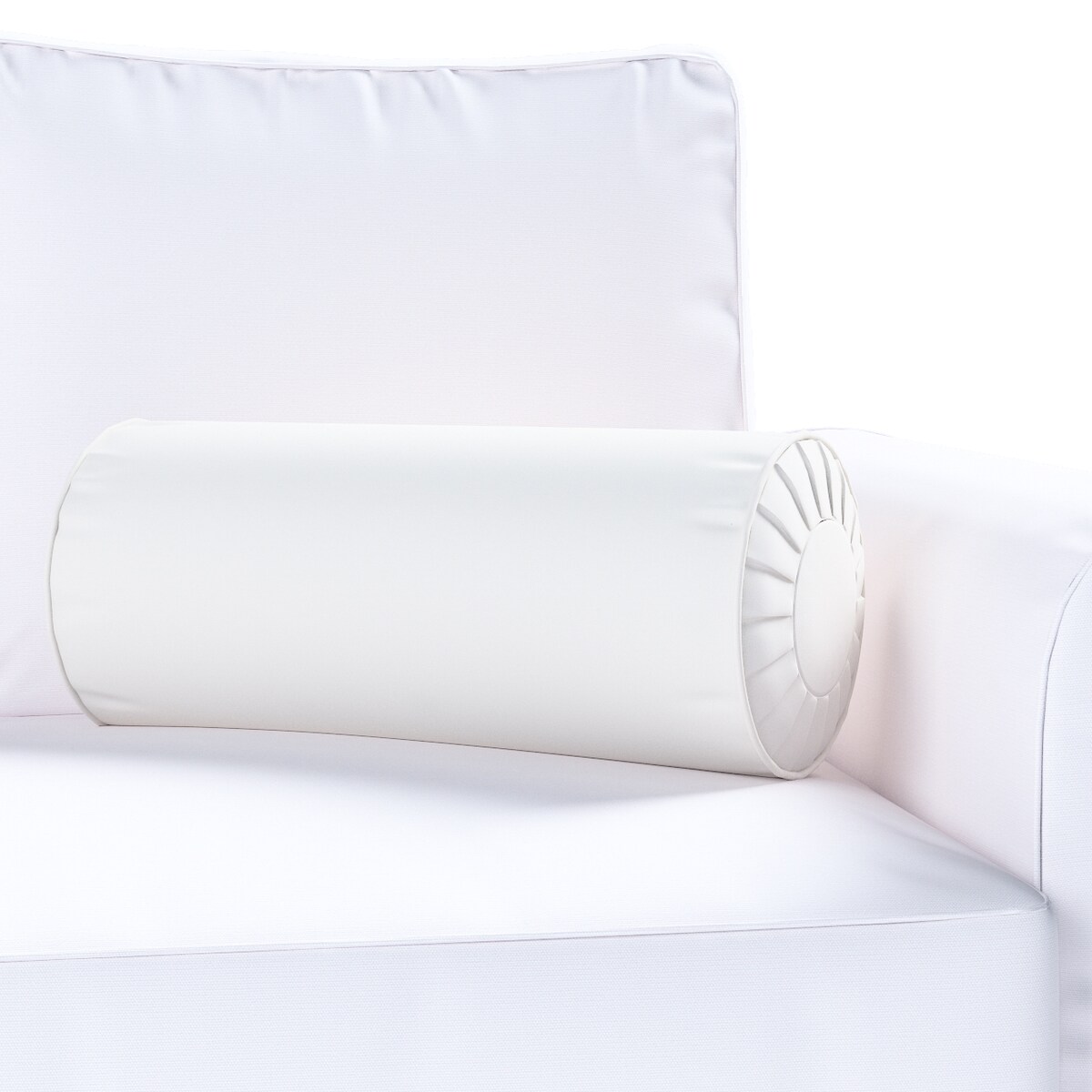 Poduszka wałek z zakładkami, satynowa biel, Ø20 x 50 cm, Aria