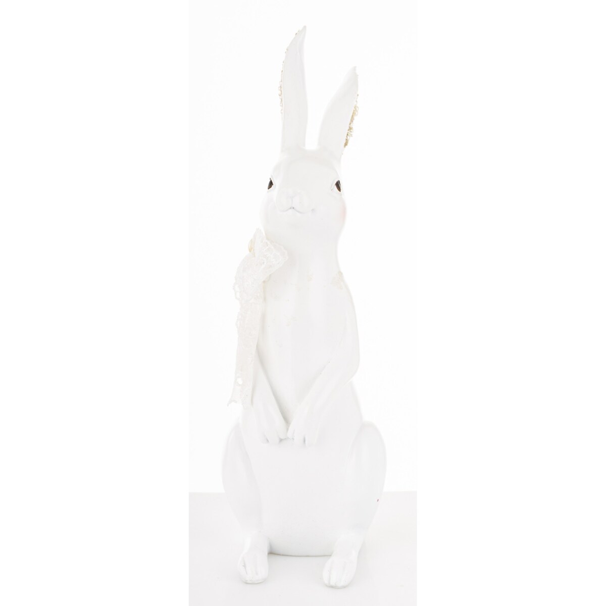 Dekoracja - biała króliczka z perełkami w uszkach 23x9x11 cm