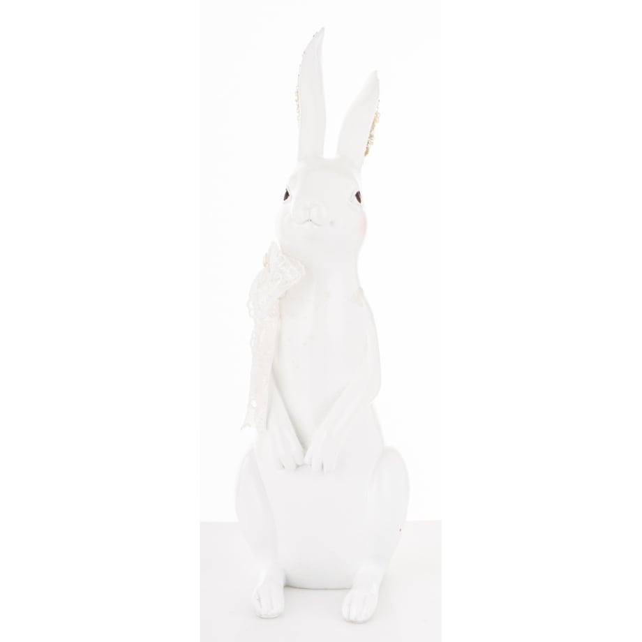 Dekoracja - biała króliczka z perełkami w uszkach 23x9x11 cm