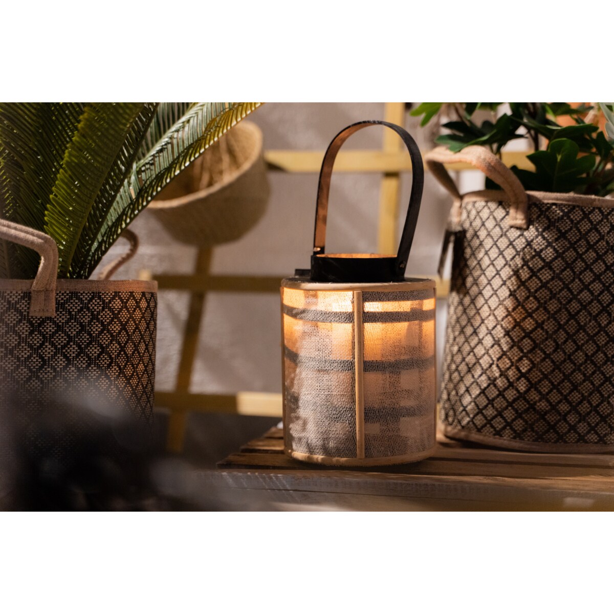 Lampion bambusowy z metalowym korpusem, Ø 17 x 22 cm
