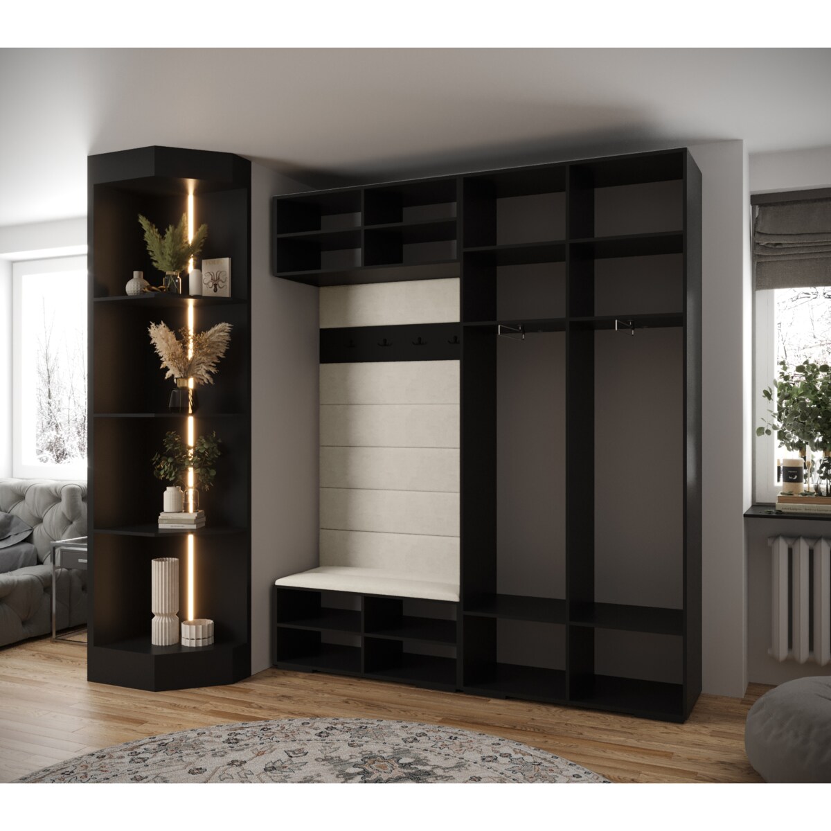 Garderoba do przedpokoju INOVA 3 Z18 czarny+złoty+manila18