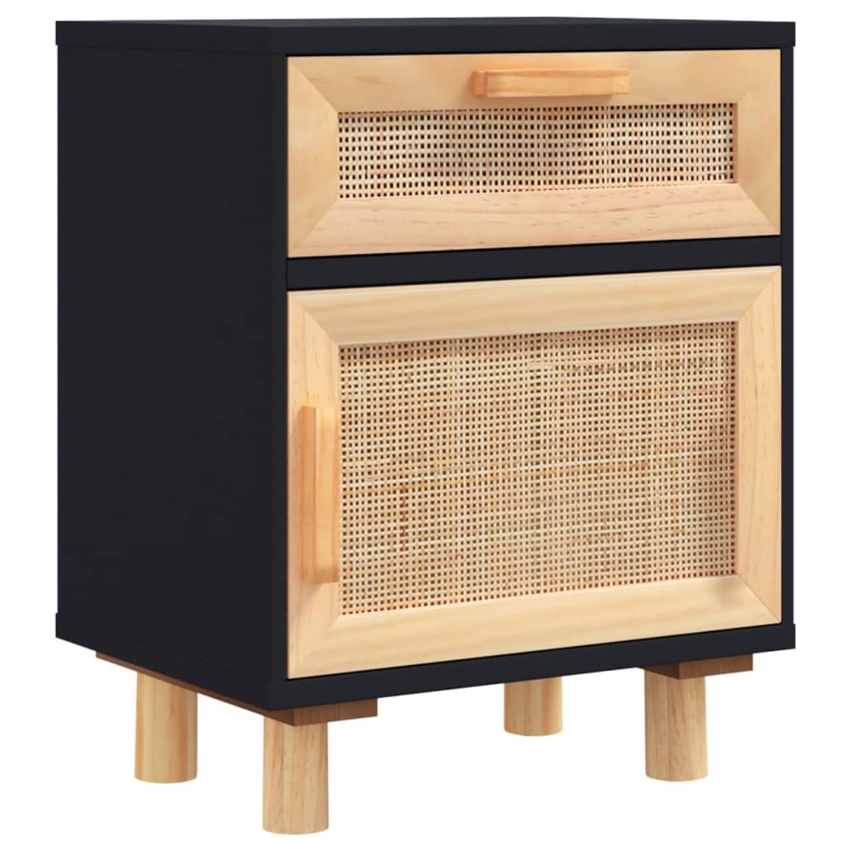 vidaXL Szafki nocne, 2 szt., czarne, lite drewno sosnowe i rattan