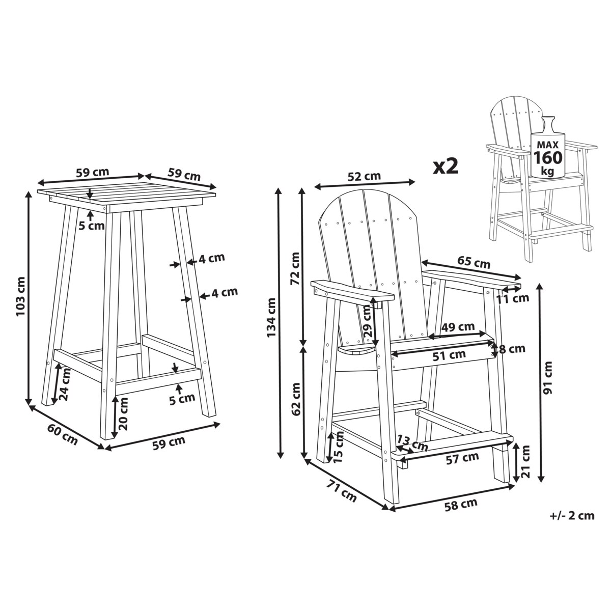 Zestaw mebli balkonowych ADIRONDACK Niebieski