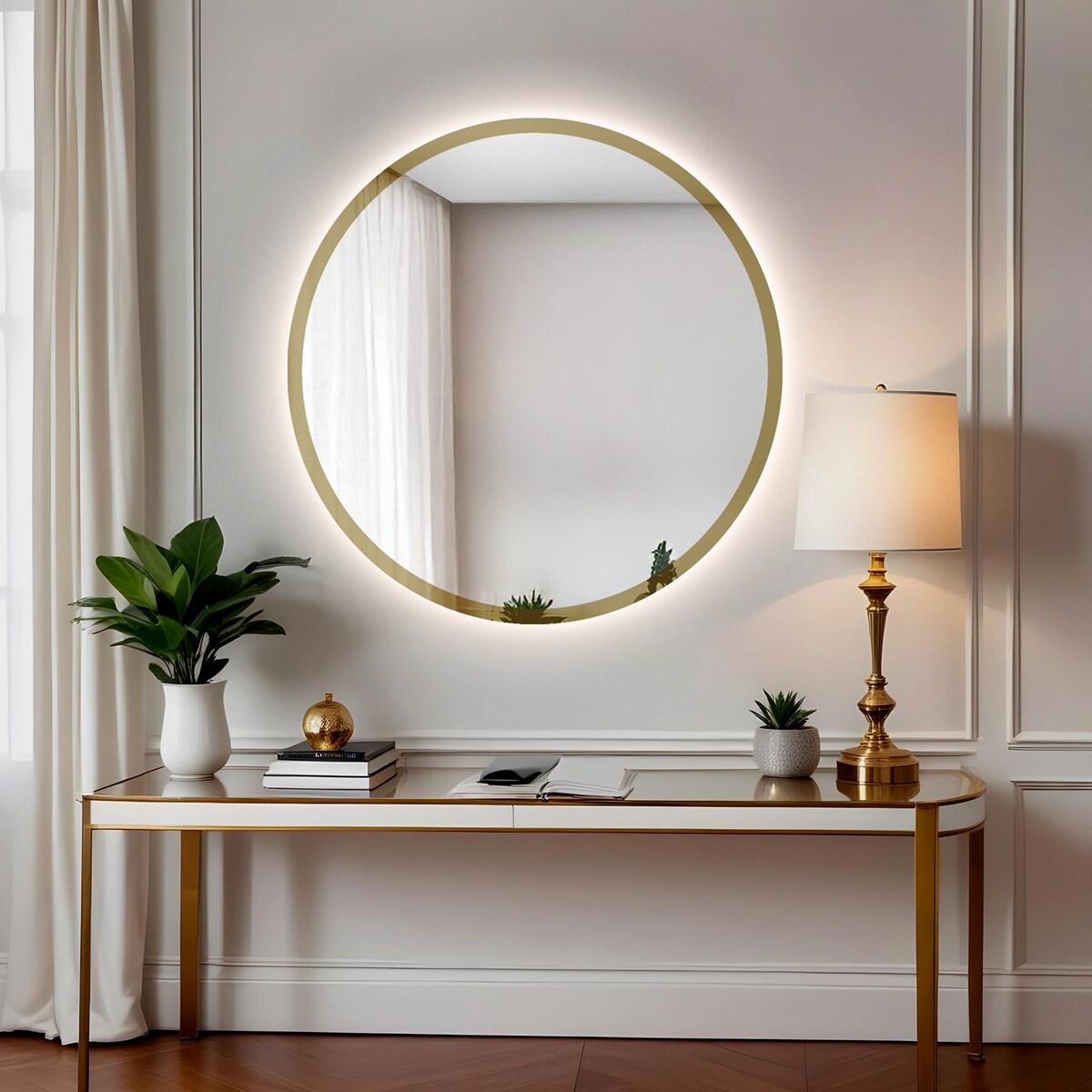 Lustro okrągłe BELLA srebrno złote z podświetleniem LED fi 60