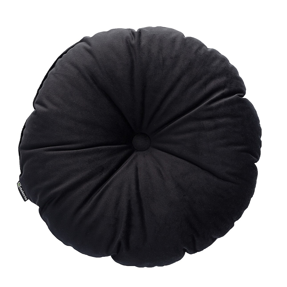 Poduszka okrągła z guzikiem, głęboka czerń, ⌀37 cm, Velvet