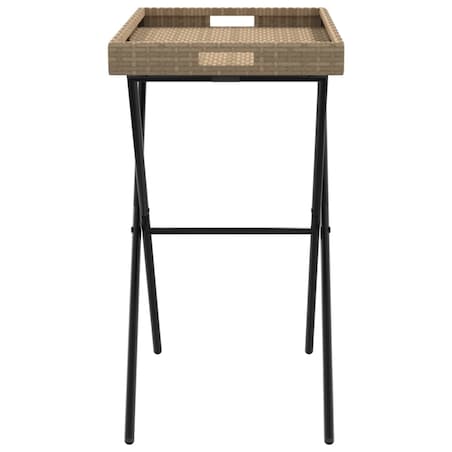 vidaXL Składany stolik z tacą, beżowy, 65x40x75 cm, polirattan