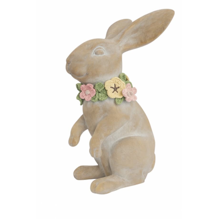 Dekoracja - ceramiczny królik z obrożą LED 35,5x20,5x14,8 cm stojący słupka