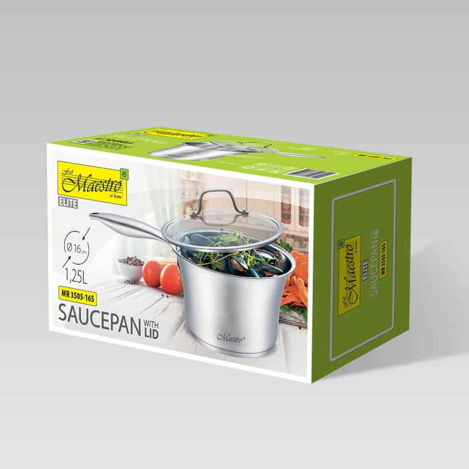 Rondel stalowy z pokrywką na indukcję gaz 16cm 1.25L MAESTRO