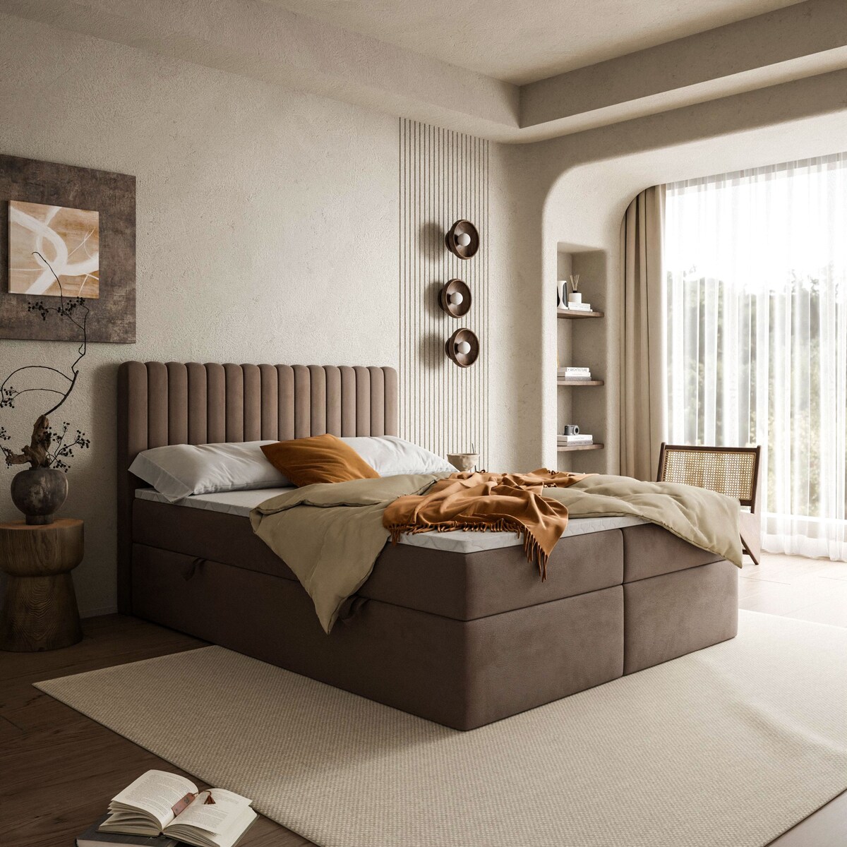 Łóżko kontynentalne JANELLE z materacem bonellowym, 160x200, Jasmine 28, topper