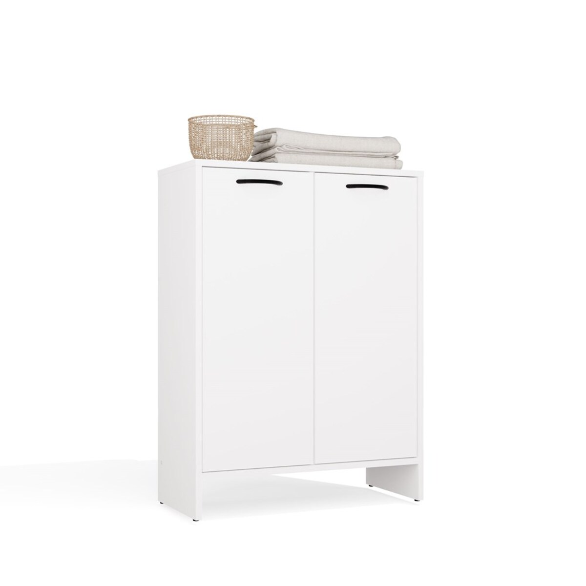 Szafka Łazienkowa NINA 1K1D BIAŁA Regał Słupek 1 Kosz Na Pranie 3 Półki Do Łazienki