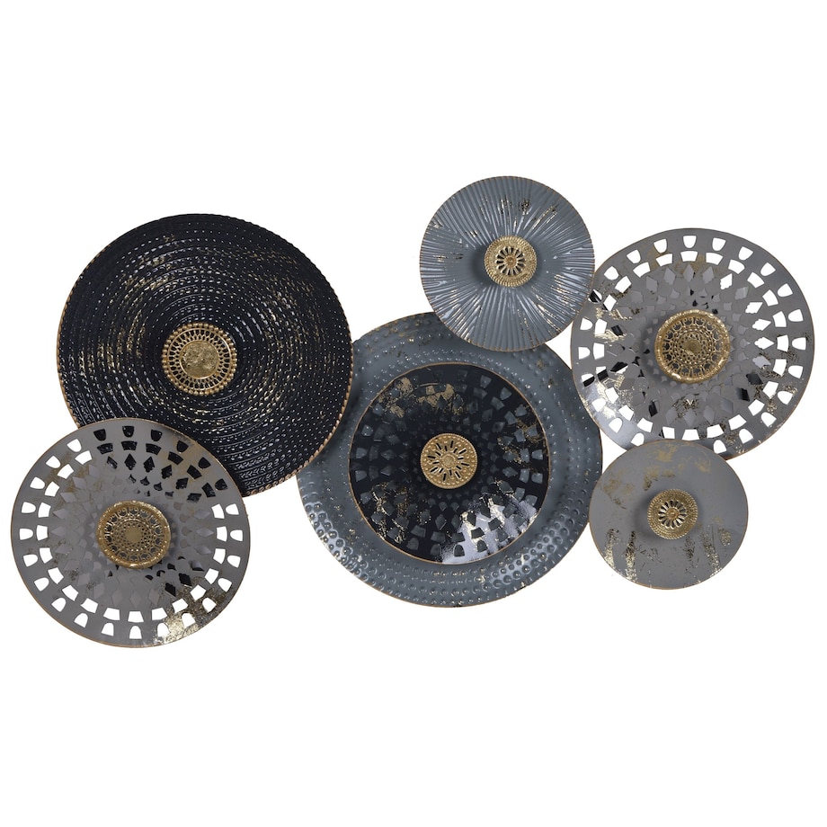 Dekoracja ścienna metalowa Koła czarno-szaro-złote