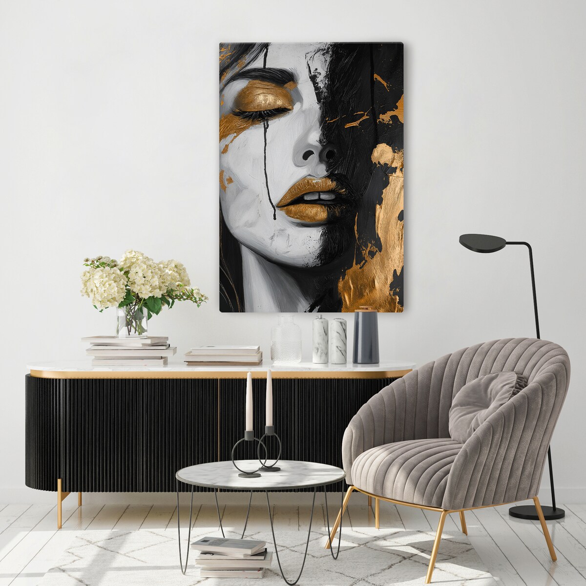 OBRAZ DO SALONU NA PŁÓTNIE KOBIECY PORTRET STYL GLAMOUR ABSTRAKCJA 80x120cm