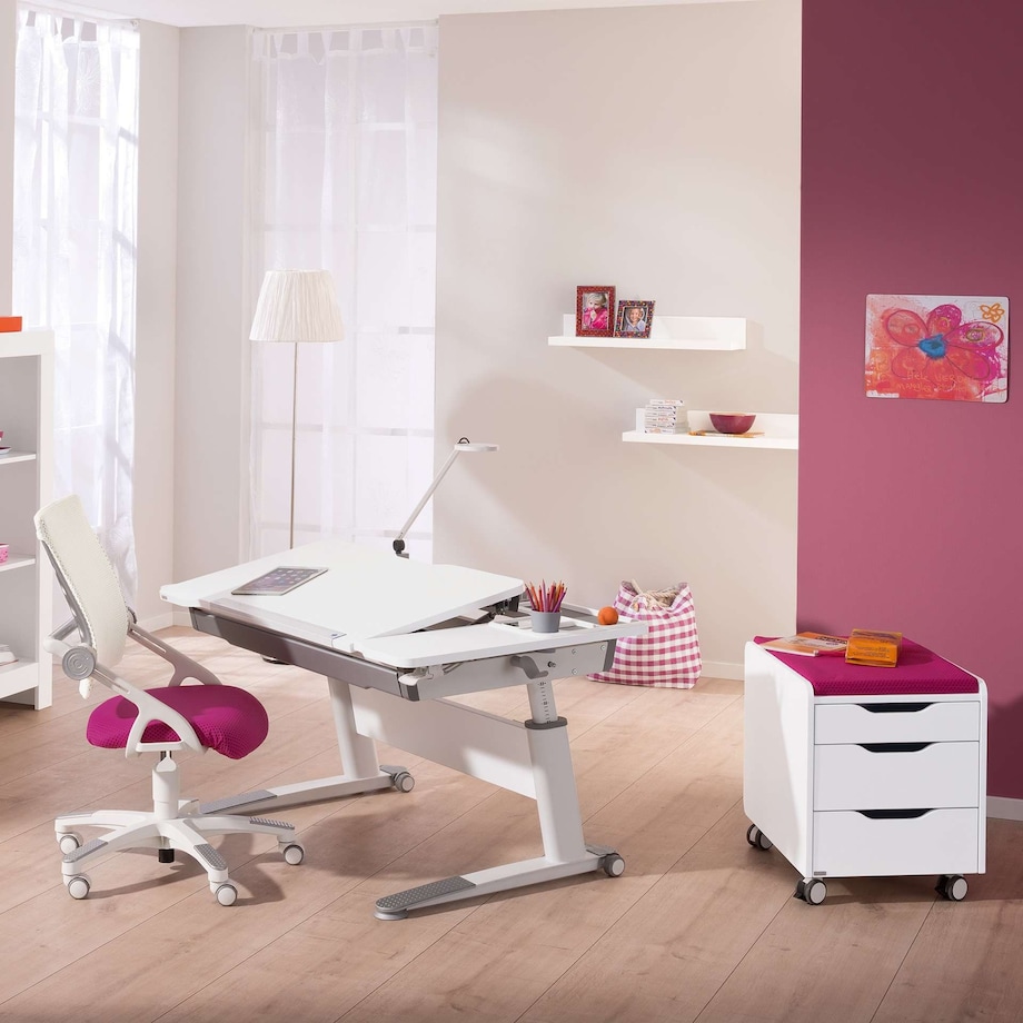 Ergonomiczne, regulowane biurko PAIDI JARO 120 cm – kredowa biel (wersja prawa)