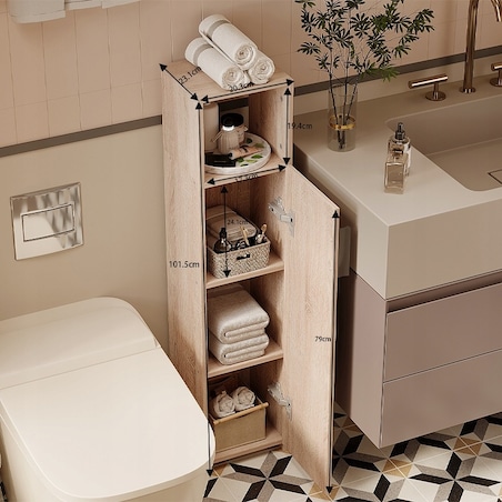 Szafka łazienkowa wąska brązowa drzwi nowoczesna 101cm