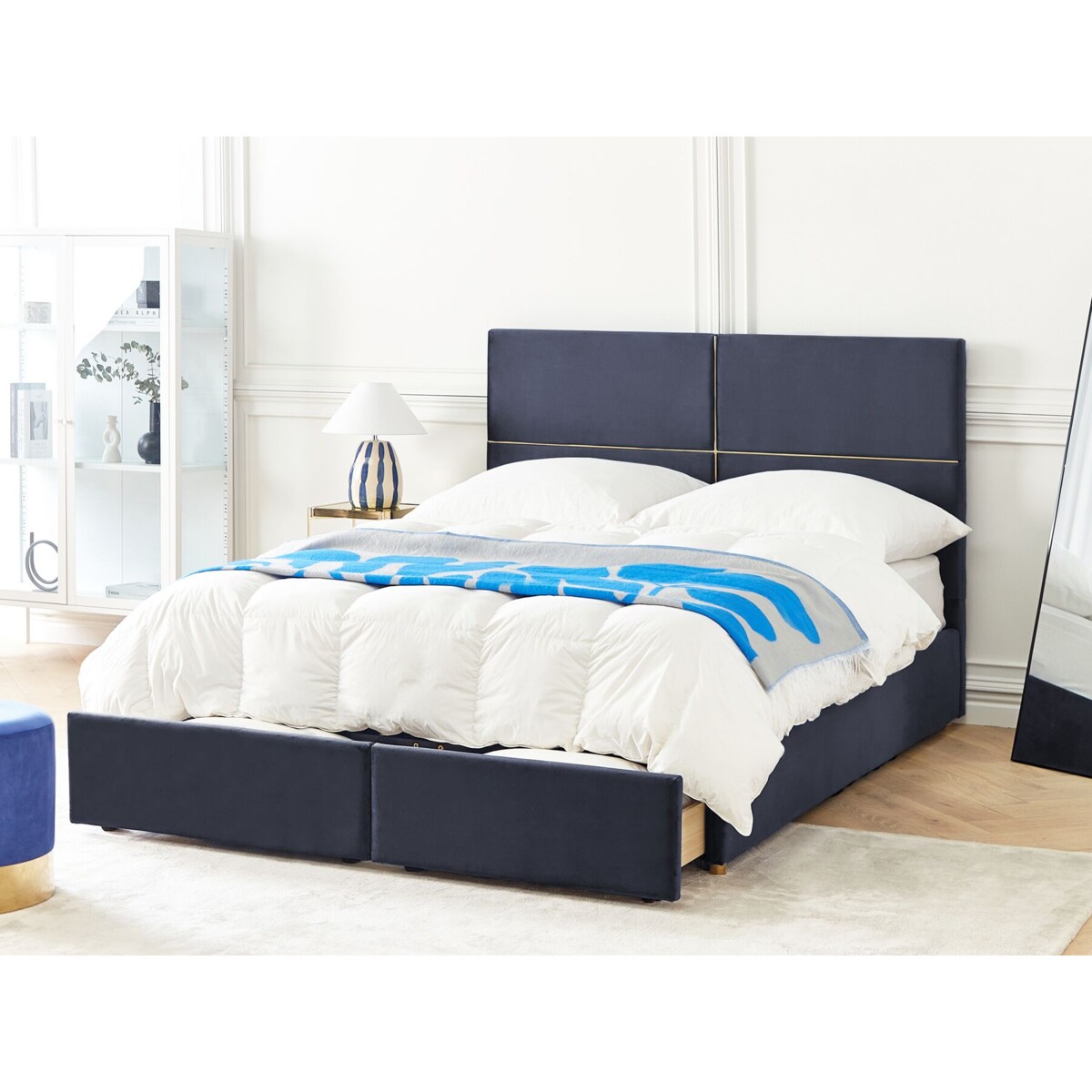 Łóżko welurowe z pojemnikiem 160 x 200 cm czarne VERNOYES