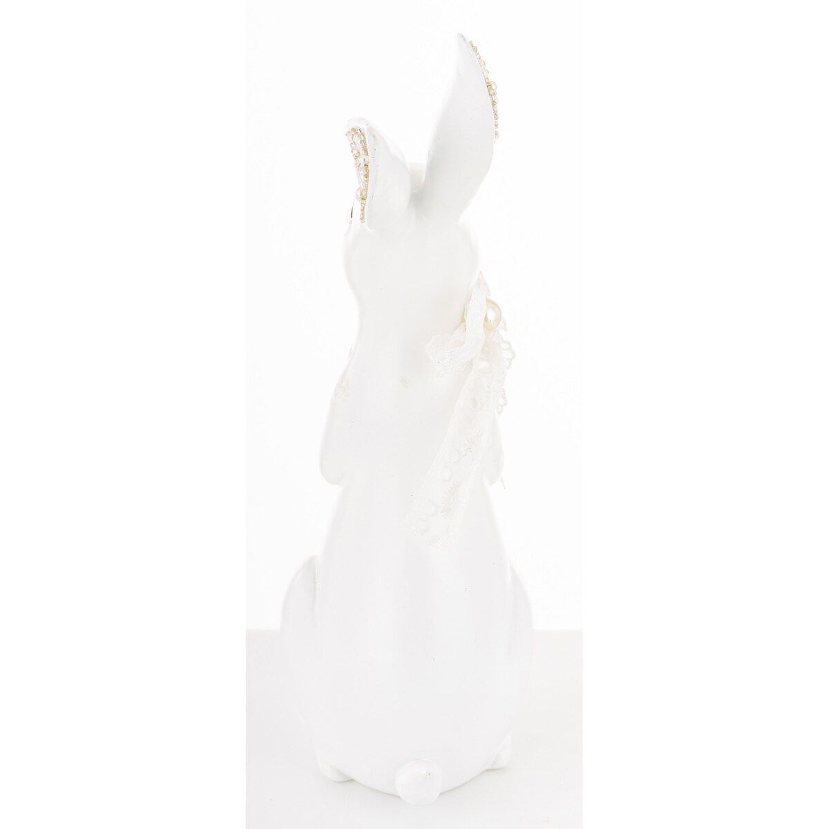 Dekoracja - biała króliczka z perełkami w uszkach 37,5x12,5x17 cm big