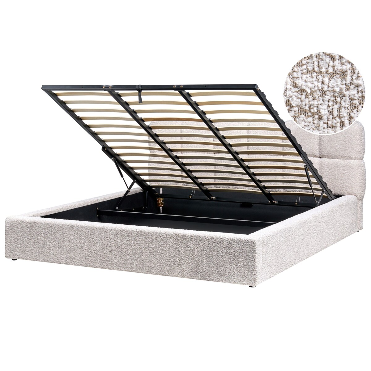 Łóżko z pojemnikiem Boucle BASTON 180 x 200 cm Jasnobeżowy