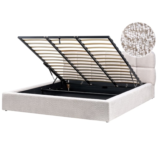 Łóżko z pojemnikiem Boucle BASTON 180 x 200 cm Jasnobeżowy