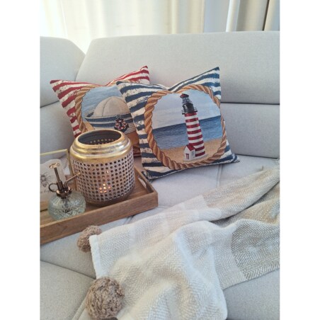 Poszewka Na Poduszkę Jasiek 45X45 Cm Żakardowa Dekoracyjna Ozobna Latarnia Morska