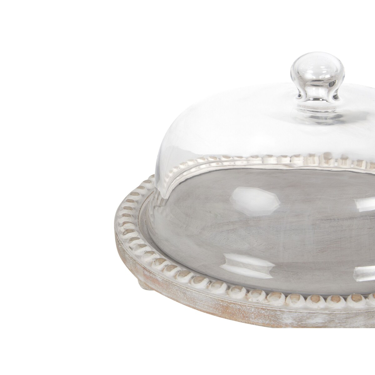 Patera ze szklanym kloszem drewno mango jasne DENDERA