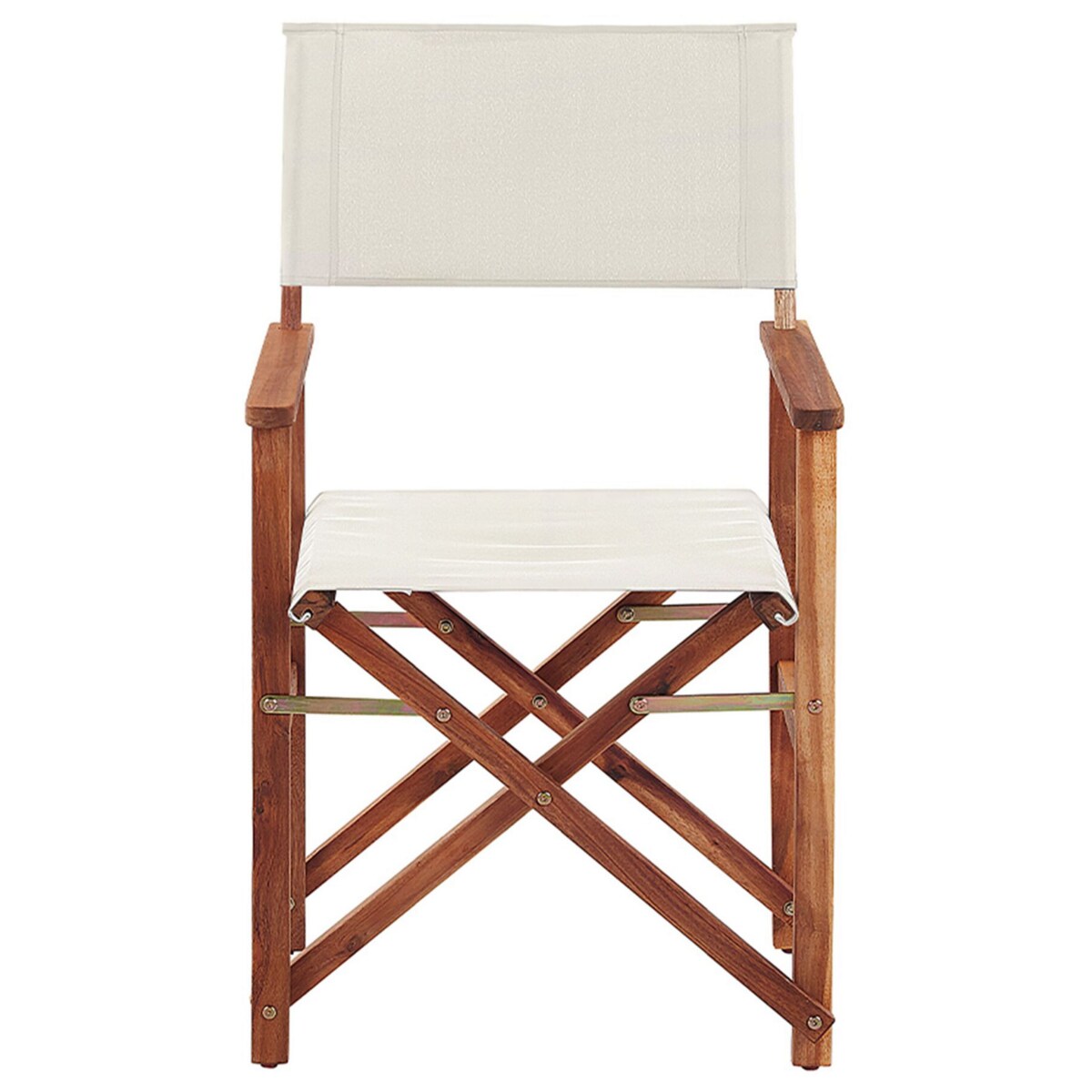 Zestaw 2 krzeseł ogrodowych akacjowy ciemne drewno z białym / wzór w tukany CINE