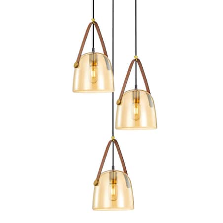 Szklana lampa wisząca Solta PND-24342-3A-BK-AMB Italux czarny bursztynowy
