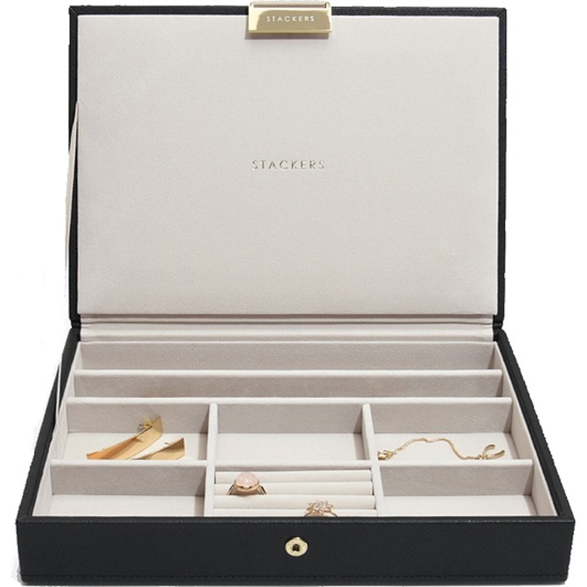 Szkatułka na biżuterię Stackers classic czarna velvet z pokrywką