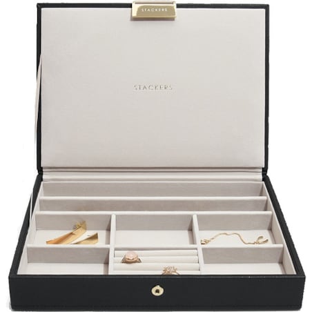 Szkatułka na biżuterię Stackers classic czarna velvet z pokrywką