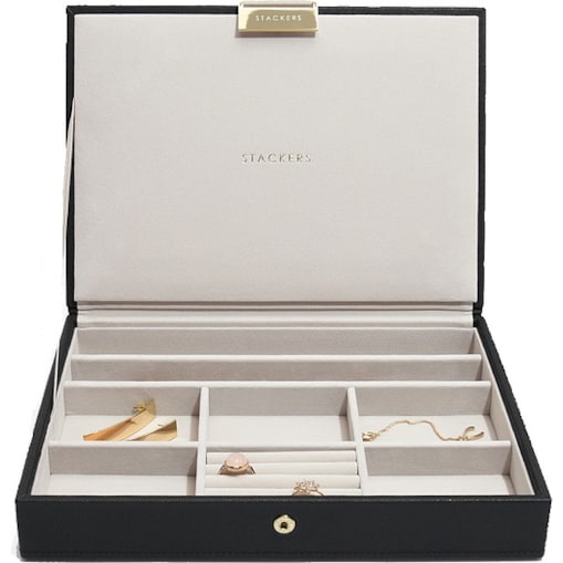 Szkatułka na biżuterię Stackers classic czarna velvet z pokrywką