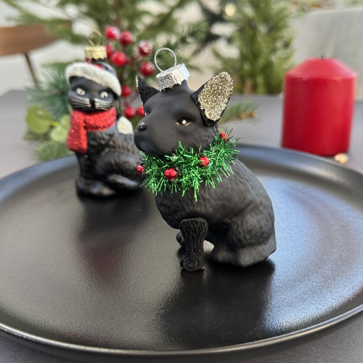 VILLA ITALIA Bombka szklana PIES czarny 9 cm