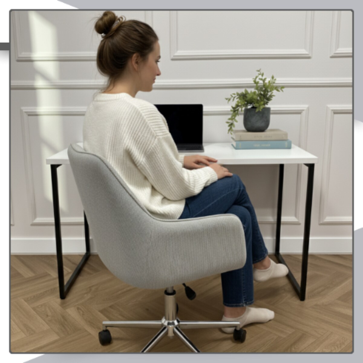 Fotel biurowy obrotowy krzesło biurowe tkanina prążkowana do biurka regulowany szary