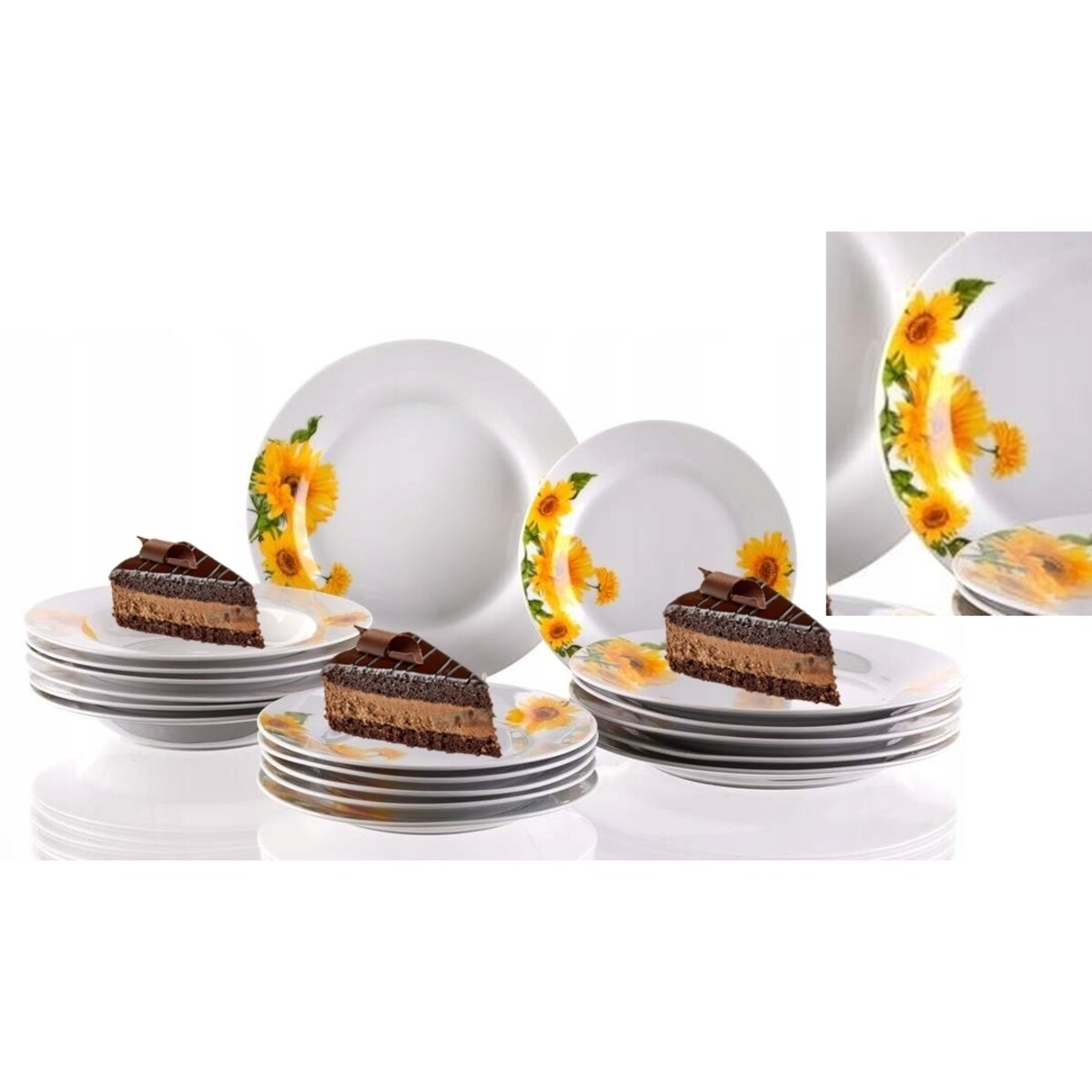 TALERZE OBIADOWE dla 6 osób żółte SŁONECZNIKI na obiad jedzenie prezent box