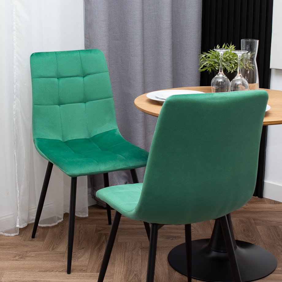 Krzesło tapicerowane welurowe pikowane zielone do salonu jadalni
