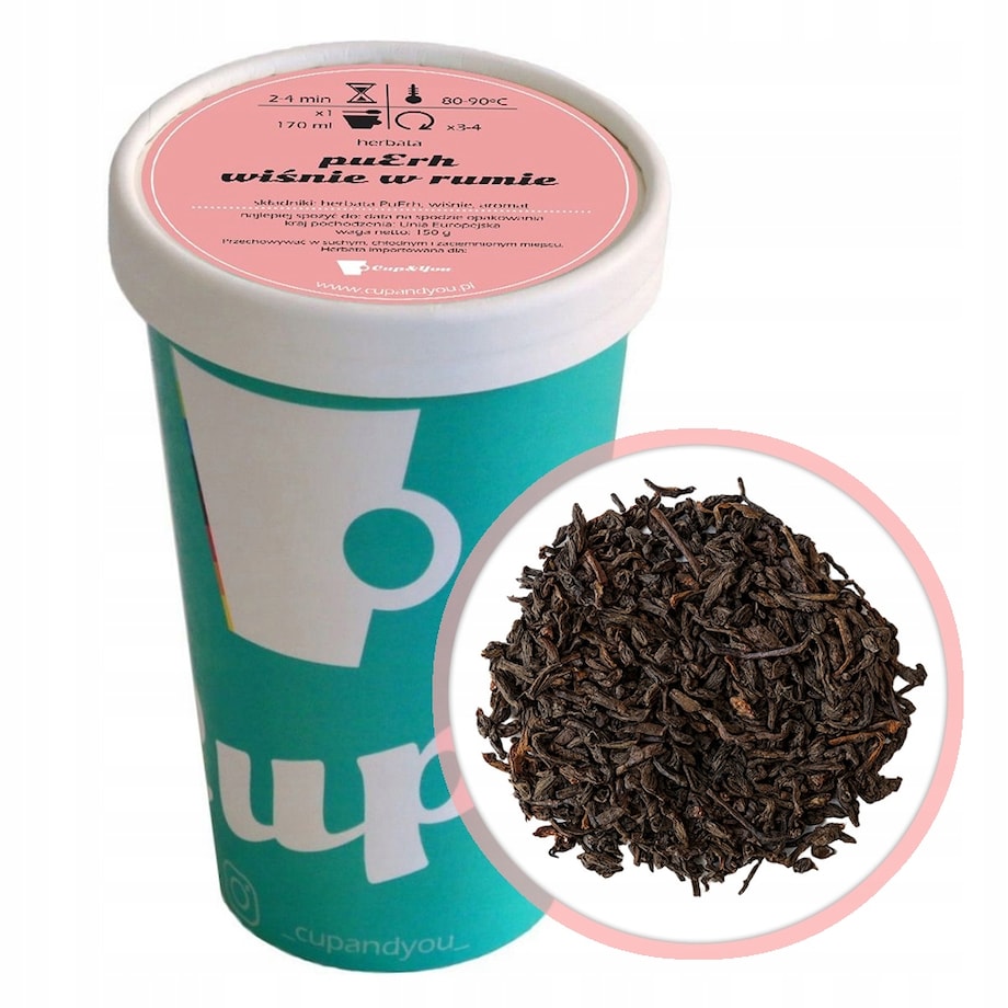Herbata czerwona pu-erh WIŚNIE W RUMIE premium liściasta wiśnie PuErh 150g