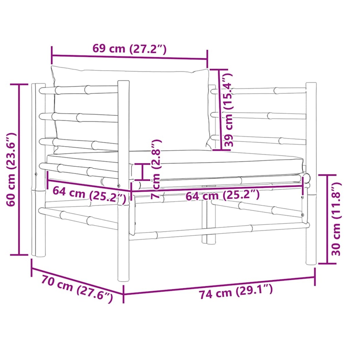 vidaXL Sofa ogrodowa, śmietankowe poduszki, bambus