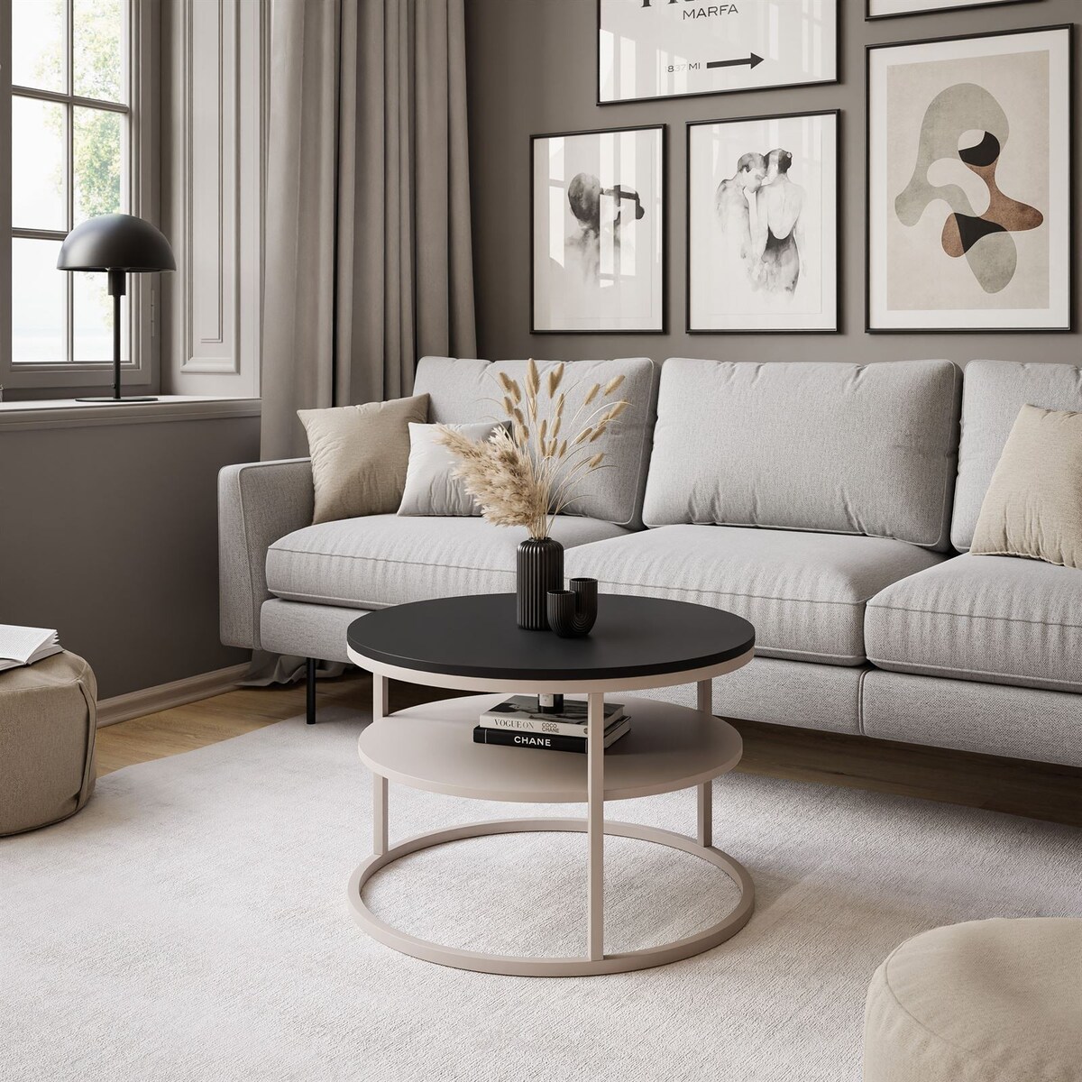 Stolik Kawowy CIRI SLIM z pólką kaszmir czarny mat